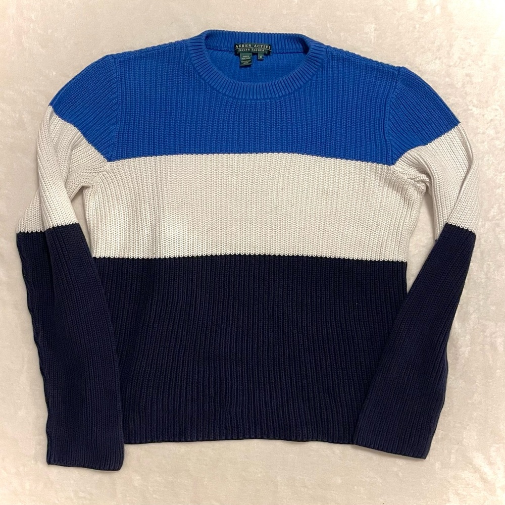 Ralph Lauren Blue and White Crewneck Sweater